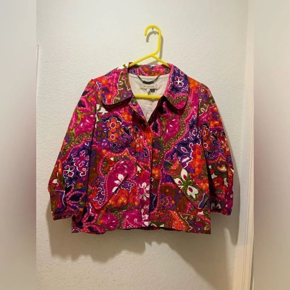 See By Chloe Pink red floral blazer lightweight size 8